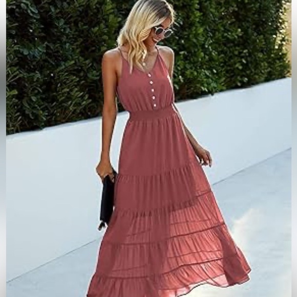 Pretty Garden Sleeveless light brick red boho style Maxi Dress - Picture 1 of 4